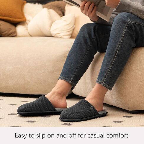LongBay Mens House Slippers Comfy Knit Scuff Lightweight Memory Foam Slip On Bedroom Shoes for Indoor Outdoor Travel in Saudi Arabia