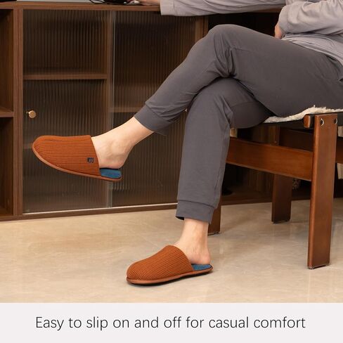 LongBay Mens House Slippers Comfy Knit Scuff Lightweight Memory Foam Slip On Bedroom Shoes for Indoor Outdoor Travel in Kuwait