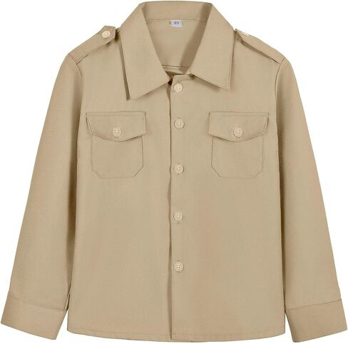 Boys Long Sleeve Button-Down Shirt Kids Casual Western Shirts Tops with Two Pockets in Kuwait