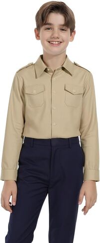 Boys Long Sleeve Button-Down Shirt Kids Casual Western Shirts Tops with Two Pockets in Kuwait