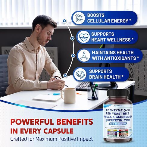 Coenzyme Q-10 Red Yeast Rice Quercetin Magnesium Malate, Glycinate, Citrate - Made in USA in Saudi Arabia