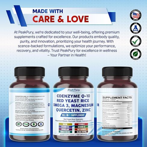 Coenzyme Q-10 Red Yeast Rice Quercetin Magnesium Malate, Glycinate, Citrate - Made in USA in Saudi Arabia