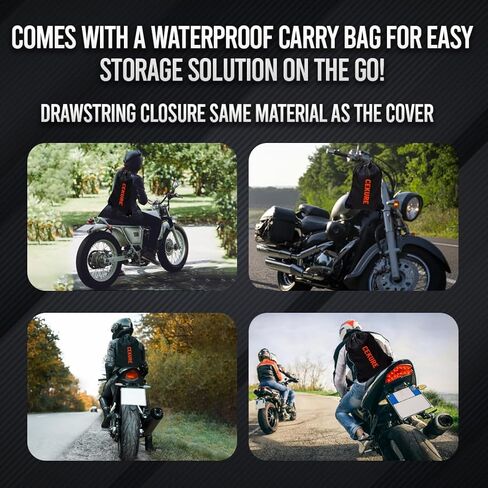 رحلتك! تغطية دراجة نارية شديدة التحمل في الهواء الطلق في الهواء الطلق 210 نسيج أوكسفورد مع طبقات مغلقة حرارة مغمورة فائقة الماء تناسب ما يصل إلى 96.5 "غطاء دراجة نارية الطقس للدراجة الرياضية مع حقيبة حمل in Kuwait