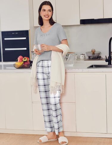 Ekouaer طقم بيجامة نسائي مكون من قطعتين بأكمام قصيرة وبنطلون طويل ملابس نوم Pjs مع جيوب S-XXL in Saudi Arabia