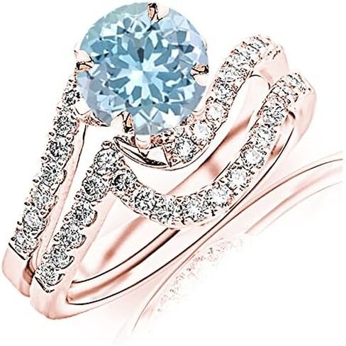 2.27 Carat t.w 14K White Gold Curving Pave & Prong-set Round Diamond Engagement Ring and Wedding Band Set w/a 2 Carat Round Cut Blue Topaz Quality in Kuwait