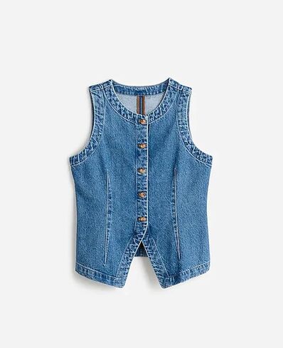 D-Sun Women Denim Vest Sleeveless Crewneck Button Down Jean Waistcoat Casual Front Slit Slim Denim Tank Top in Saudi Arabia