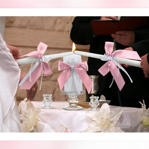 3 Pcs Unity Candles with Satin Bow and Glass Candle Holder Boho Wedding Unity Pillar Candle Set Wedding Ceremony Reception Candles Decor for Formal Events Church (Ivory) in Saudi Arabia