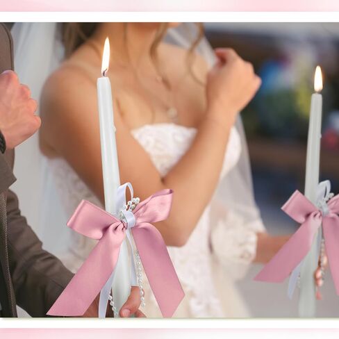 3 Pcs Unity Candles with Satin Bow and Glass Candle Holder Boho Wedding Unity Pillar Candle Set Wedding Ceremony Reception Candles Decor for Formal Events Church (Ivory) in Saudi Arabia