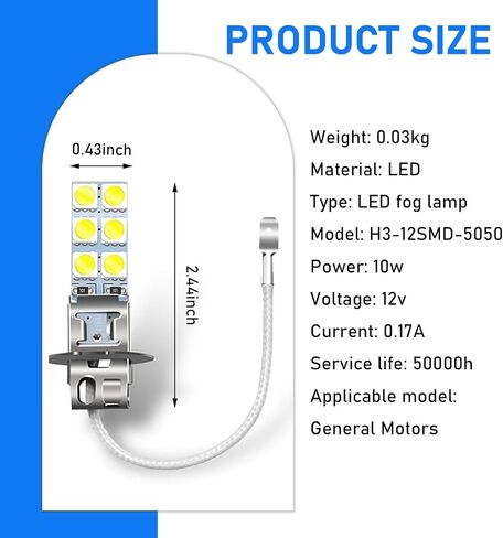 4 PCS Car Fog Lights, 6000K Waterproof LED Car Lights, 12V 5050 Chip High Brightness Anti-fog Bulbs, Suitable for Most Cars (White #H3) in Saudi Arabia