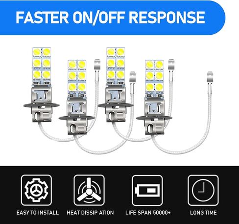 4 PCS Car Fog Lights, 6000K Waterproof LED Car Lights, 12V 5050 Chip High Brightness Anti-fog Bulbs, Suitable for Most Cars (White #H3) in Saudi Arabia