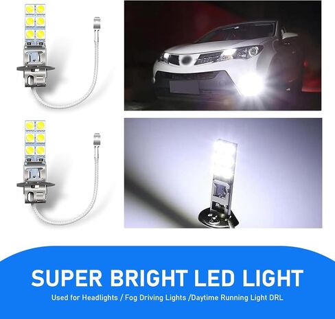 4 PCS Car Fog Lights, 6000K Waterproof LED Car Lights, 12V 5050 Chip High Brightness Anti-fog Bulbs, Suitable for Most Cars (White #H3) in Saudi Arabia