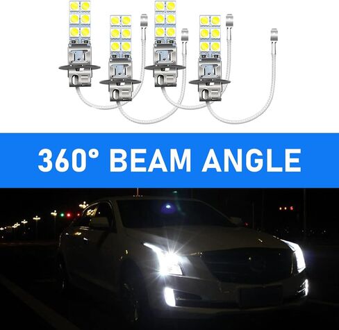 4 PCS Car Fog Lights, 6000K Waterproof LED Car Lights, 12V 5050 Chip High Brightness Anti-fog Bulbs, Suitable for Most Cars (White #H3) in Saudi Arabia