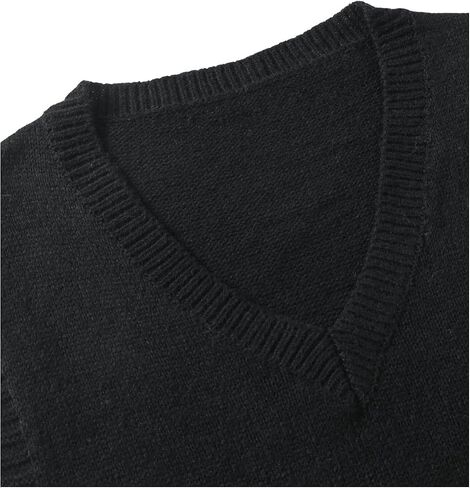 SHENHE Men's V Neck Sleeveless Plain Soft Sweater Vest Pullover Preppy Top in Saudi Arabia