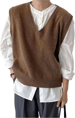 Shenhe Men's v الرقبة بلا أكمام ستر سترة ناعمة سترة سبيبر preppy أعلى in Saudi Arabia