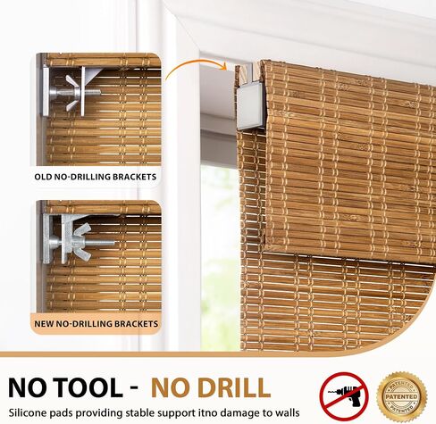 Lazblinds No Tools No Drill Cordless Bambo Shades ، و Filtering Filtering Window Treatment ، و Roll row bamboo for Window 34 'W x 64' 'H ، Ceylon Light Russet in Kuwait