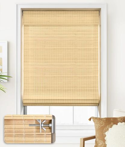 Lazblinds No Tools No Drill Cordless Bambo Shades ، و Filtering Filtering Window Treatment ، و Roll row bamboo for Window 34 'W x 64' 'H ، Ceylon Light Russet in Kuwait