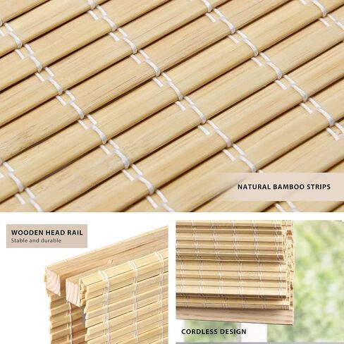 Lazblinds No Tools No Drill Cordless Bambo Shades ، و Filtering Filtering Window Treatment ، و Roll row bamboo for Window 34 'W x 64' 'H ، Ceylon Light Russet in Kuwait