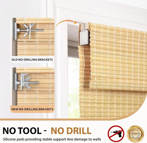 Lazblinds No Tools No Drill Cordless Bambo Shades ، و Filtering Filtering Window Treatment ، و Roll row bamboo for Window 34 'W x 64' 'H ، Ceylon Light Russet in Kuwait