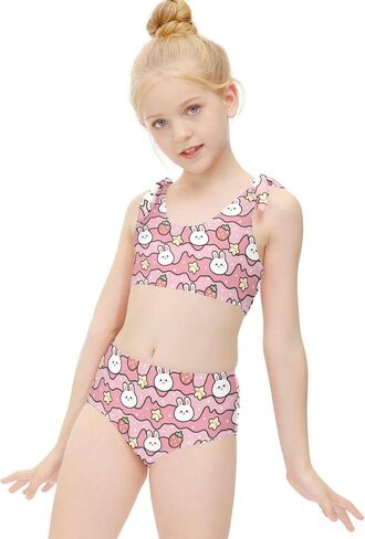 Girls Tankini Swimsuit Bathing Suit Two Piece Bikini Summer Beach Swimwear with Adjustable Strap 3-12 Years in Saudi Arabia
