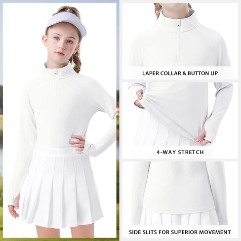 Soneven Girls Long Sleeve Golf Tirts Half zip Kids Polo قمصان موحدة سريعة الجفاف لمدة 5-14 سنوات in Kuwait