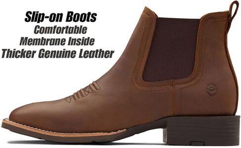 SUREWAY Mens Western Chelsea Cowboy Boots for Men Square Toe,Rugged Slip-On Work/Casual/Dress Boots for Men,Comfort Slip Resistant Ankle Leather Boots in Saudi Arabia
