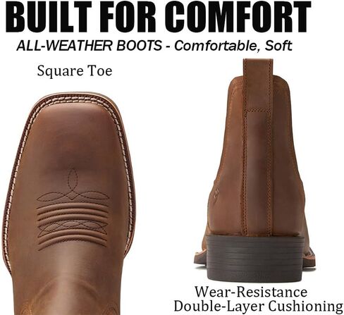 SUREWAY Mens Western Chelsea Cowboy Boots for Men Square Toe,Rugged Slip-On Work/Casual/Dress Boots for Men,Comfort Slip Resistant Ankle Leather Boots in Saudi Arabia