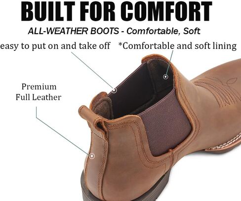 SUREWAY Mens Western Chelsea Cowboy Boots for Men Square Toe,Rugged Slip-On Work/Casual/Dress Boots for Men,Comfort Slip Resistant Ankle Leather Boots in Saudi Arabia