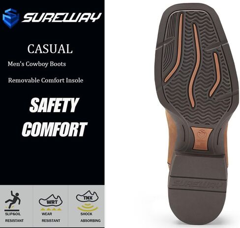 SUREWAY Mens Western Chelsea Cowboy Boots for Men Square Toe,Rugged Slip-On Work/Casual/Dress Boots for Men,Comfort Slip Resistant Ankle Leather Boots in Saudi Arabia