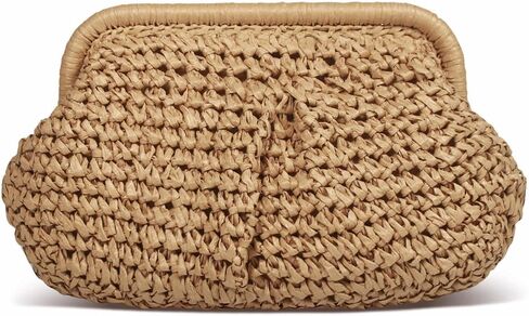 Straw Clutch Purse for Women, Cloud Dumpling Pouch, Straw Crossbody Shoulder Handbag, Summer Beach Woven Bag 2025 in Saudi Arabia