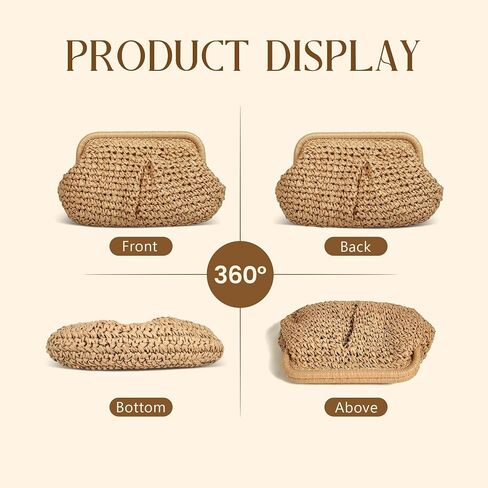 Straw Clutch Purse for Women, Cloud Dumpling Pouch, Straw Crossbody Shoulder Handbag, Summer Beach Woven Bag 2025 in Saudi Arabia