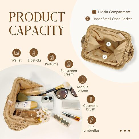 Straw Clutch Purse for Women, Cloud Dumpling Pouch, Straw Crossbody Shoulder Handbag, Summer Beach Woven Bag 2025 in Saudi Arabia