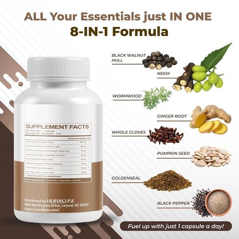 الأسود الجوز Wormwood Flust Cloves Goldenseal - غني بالمضادات الأكسدة ، والصحة الجهاز الهضمي المصنوع واختباره في الولايات المتحدة in Kuwait