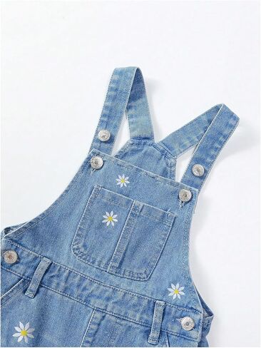 WDIRARA Girl's Floral Embroidered Denim Bib Overall Shorts Ripped Jean Romper with Pockets in Saudi Arabia