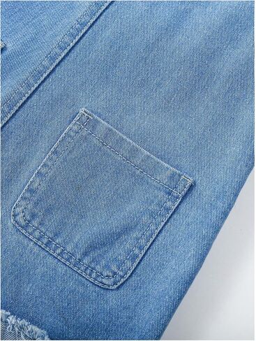 WDIRARA Girl's Floral Embroidered Denim Bib Overall Shorts Ripped Jean Romper with Pockets in Saudi Arabia