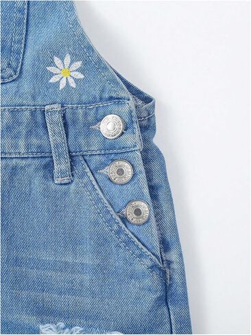 WDIRARA Girl's Floral Embroidered Denim Bib Overall Shorts Ripped Jean Romper with Pockets in Saudi Arabia