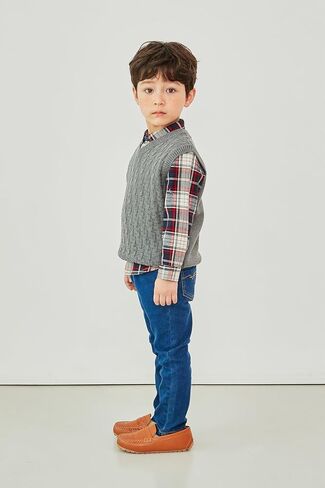 Kids Toddlers Unisex Classic Checkered Pattern Lightweight V-Neck Wool Blend Knit Vest for Boys & Girls in Kuwait