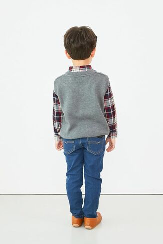 Kids Toddlers Unisex Classic Checkered Pattern Lightweight V-Neck Wool Blend Knit Vest for Boys & Girls in Kuwait