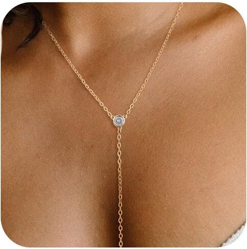 SUFOPE Dainty Y قلادة للنساء، قلادات ذهبية طويلة عصرية 14K مطلية بالذهب الطبقات القلائد مجموعة Dainty CZ Shining Dot قلادة مجوهرات هدية للنساء الفتيات in Saudi Arabia