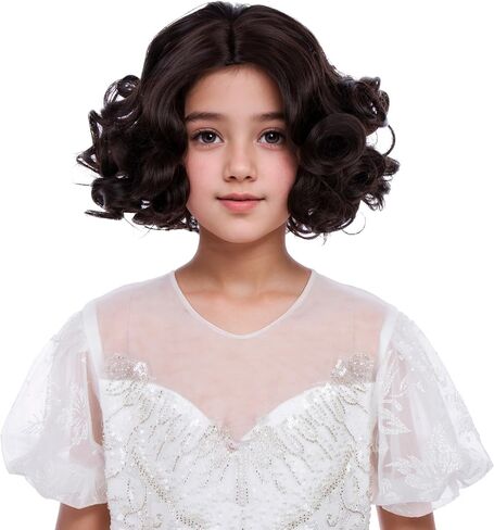 Girls Brown Wig Kids Short Brown Wavy Curly Wig with Green Glasses for Halloween Cosplay Party Heat Resistant Synthetic Wigs with Wigs Cap in Saudi Arabia