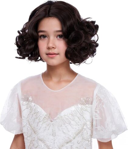 Girls Brown Wig Kids Short Brown Wavy Curly Wig with Green Glasses for Halloween Cosplay Party Heat Resistant Synthetic Wigs with Wigs Cap in Saudi Arabia