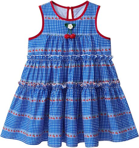 Little Bitty Toddler Girls Gingham Dress Holiday Boho Summer Sleeveless Tiered Layers Swing Dresses Birthday Party 2-7 Years in Saudi Arabia