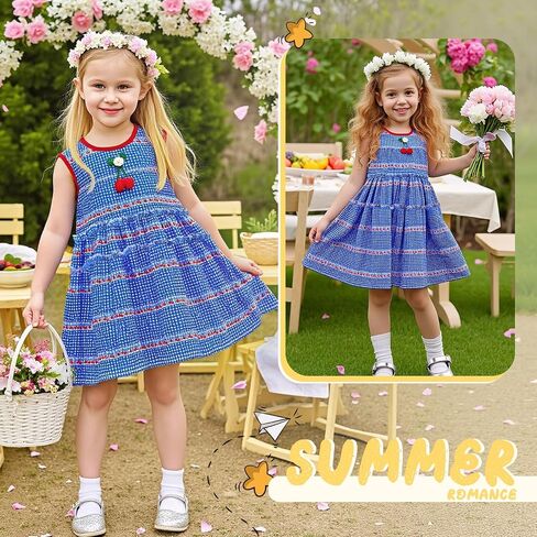 Little Bitty Toddler Girls Gingham Dress Holiday Boho Summer Sleeveless Tiered Layers Swing Dresses Birthday Party 2-7 Years in Saudi Arabia