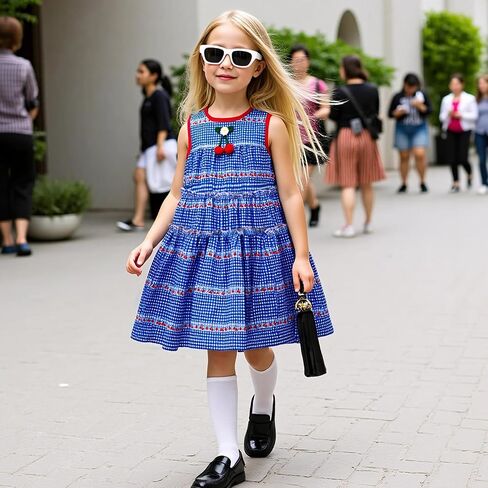 Little Bitty Toddler Girls Gingham Dress Holiday Boho Summer Sleeveless Tiered Layers Swing Dresses Birthday Party 2-7 Years in Saudi Arabia