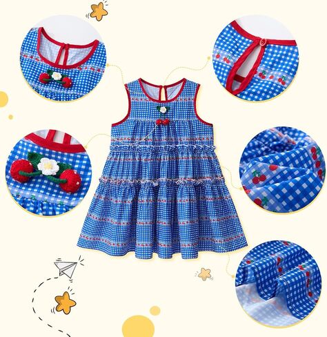 Little Bitty Toddler Girls Gingham Dress Holiday Boho Summer Sleeveless Tiered Layers Swing Dresses Birthday Party 2-7 Years in Saudi Arabia