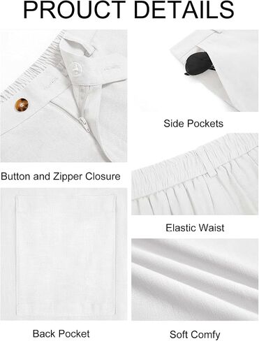 Runcati Mens Casual Pants Elastic Waist Linen Lightweight Straight-Legs Loose Fit Summer Beach Yoga Trousers in Kuwait