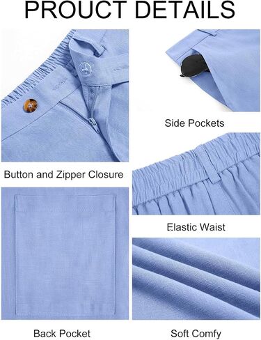 Runcati Mens Casual Pants Elastic Waist Linen Lightweight Straight-Legs Loose Fit Summer Beach Yoga Trousers in Kuwait