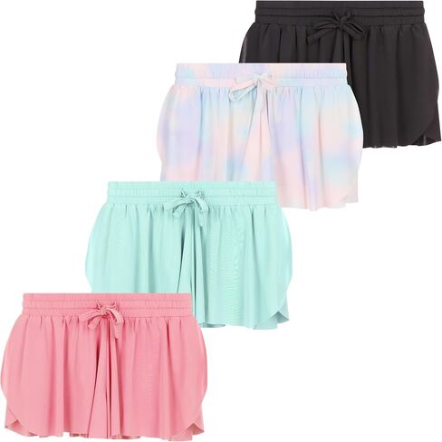 Girls 4 Pack Butterfly Shorts Lightweight Flowing Athletic Shorts with Elastic Waist Drawstring Sizes 4-16 in Saudi Arabia