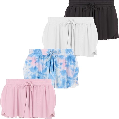 Girls 4 Pack Butterfly Shorts Lightweight Flowing Athletic Shorts with Elastic Waist Drawstring Sizes 4-16 in Saudi Arabia