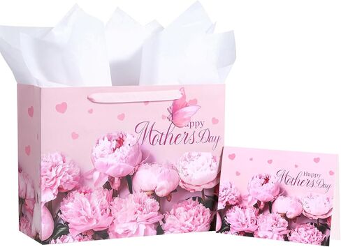 حقيبة هدايا Loveinside Purple Floral مع مناديل ورقية وبطاقة تهنئة لحفل استقبال المولود الجديد والآباء الجدد والمزيد - 13 بوصة × 5 بوصة × 10 بوصة، قطعة واحدة (زهور أرجوانية لعيد الأم) in Saudi Arabia