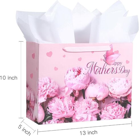 حقيبة هدايا Loveinside Purple Floral مع مناديل ورقية وبطاقة تهنئة لحفل استقبال المولود الجديد والآباء الجدد والمزيد - 13 بوصة × 5 بوصة × 10 بوصة، قطعة واحدة (زهور أرجوانية لعيد الأم) in Saudi Arabia